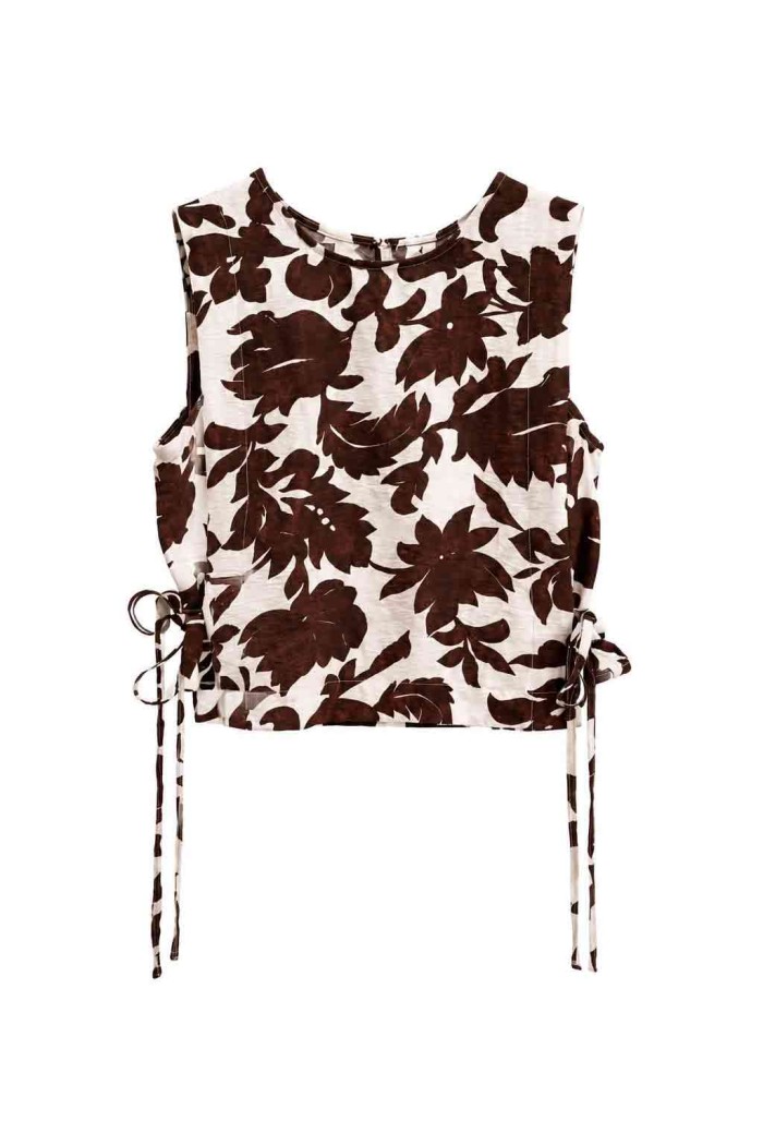 Top Mujer Sin Mangas con Estampado Floral y Lazos Laterales Ajustables, Estilo Casual FBZMR22566