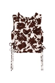 Top Mujer Sin Mangas con Estampado Floral y Lazos Laterales Ajustables, Estilo Casual FBZMR22566