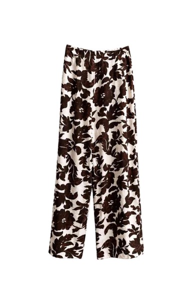 Pantalón Palazzo Mujer con Estampado Floral, Cintura Alta y Detalle de Hebilla, Pierna Ancha Estilo Casual Elegante FBZMR22567