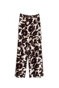 Pantalón Palazzo Mujer con Estampado Floral, Cintura Alta y Detalle de Hebilla, Pierna Ancha Estilo Casual Elegante FBZMR22567