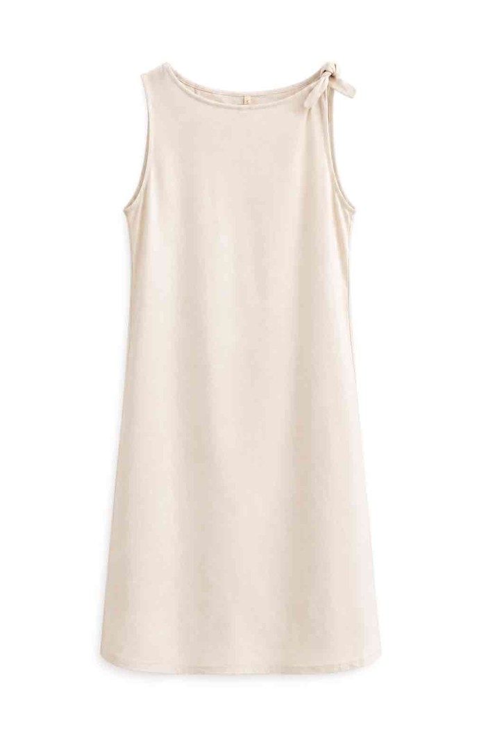 Vestido Corto Mujer Sin Mangas con Detalle de Nudo en Hombro, Diseño Liso y Corte Recto Casual FBZMR22607