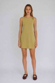 Vestido Corto Mujer Sin Mangas con Detalle de Nudo en Hombro, Diseño Liso y Corte Recto Casual FBZMR22606
