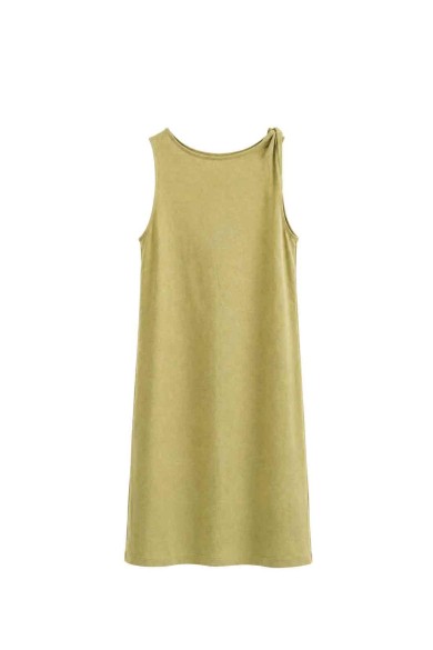 Vestido Corto Mujer Sin Mangas con Detalle de Nudo en Hombro, Diseño Liso y Corte Recto Casual FBZMR22606