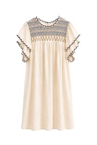 Vestido Mujer con Bordado Decorativo, Manga Corta con Volantes y Detalles de Encaje, Estilo Boho Casual FBZMR22543