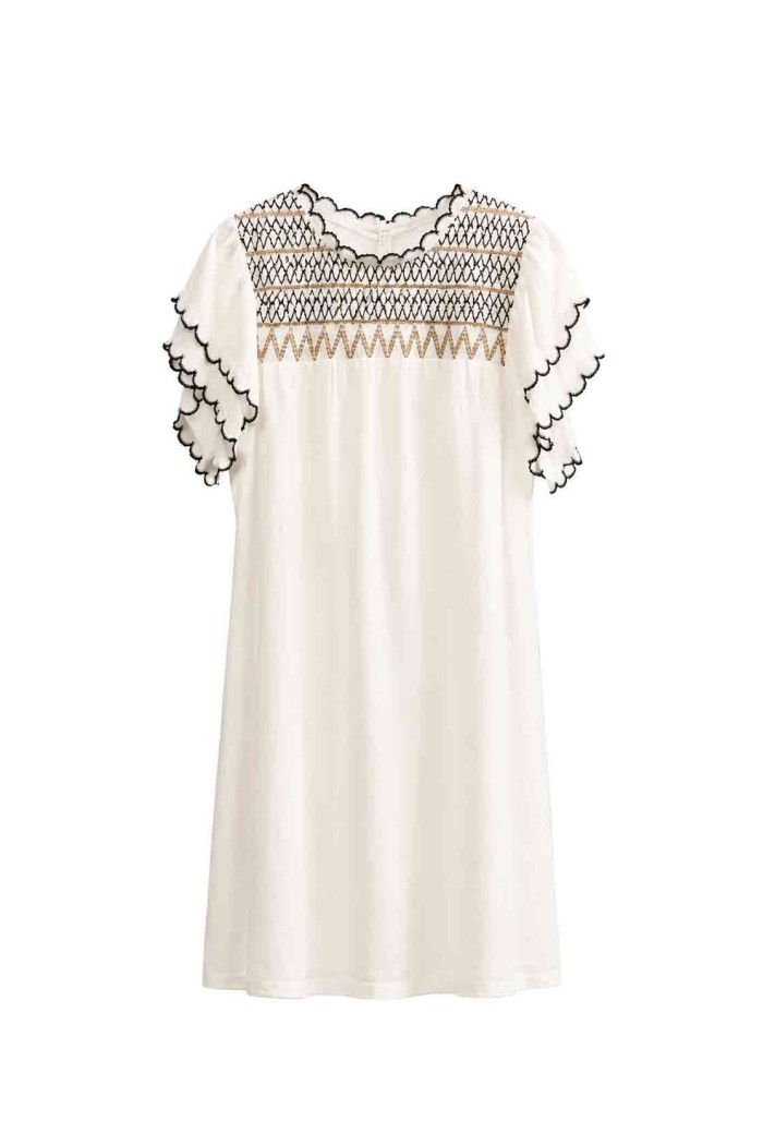 Vestido Mujer con Bordado Decorativo, Manga Corta con Volantes y Detalles de Encaje, Estilo Boho Casual FBZMR22546