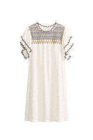 Vestido Mujer con Bordado Decorativo, Manga Corta con Volantes y Detalles de Encaje, Estilo Boho Casual FBZMR22546