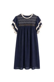 Vestido Mujer con Bordado Decorativo, Manga Corta con Volantes y Detalles de Encaje, Estilo Boho Casual FBZMR22487