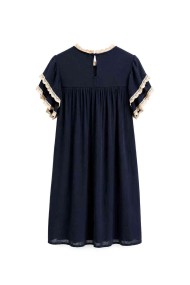 Vestido Mujer con Bordado Decorativo, Manga Corta con Volantes y Detalles de Encaje, Estilo Boho Casual FBZMR22487