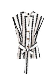 Chaleco Largo Mujer Estampado con Botones y Cinturón, Diseño Sin Mangas Estilo Casual Elegante FBZMR22608