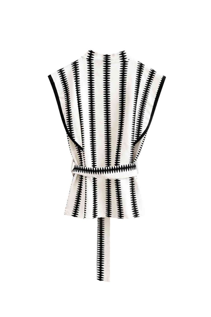 Chaleco Largo Mujer Estampado con Botones y Cinturón, Diseño Sin Mangas Estilo Casual Elegante FBZMR22608