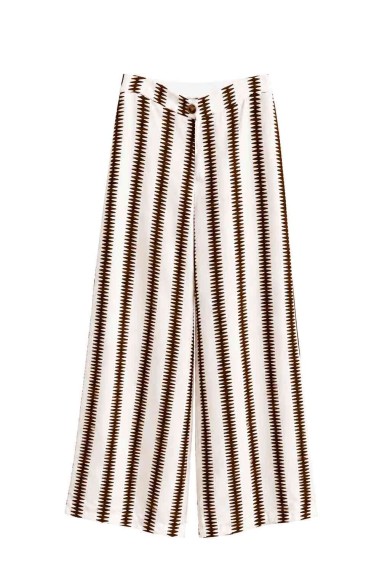Pantalón Palazzo Mujer con Estampado Geométrico de Rayas, Cintura Alta y Pierna Ancha, Estilo Casual Elegante FBZMR22611