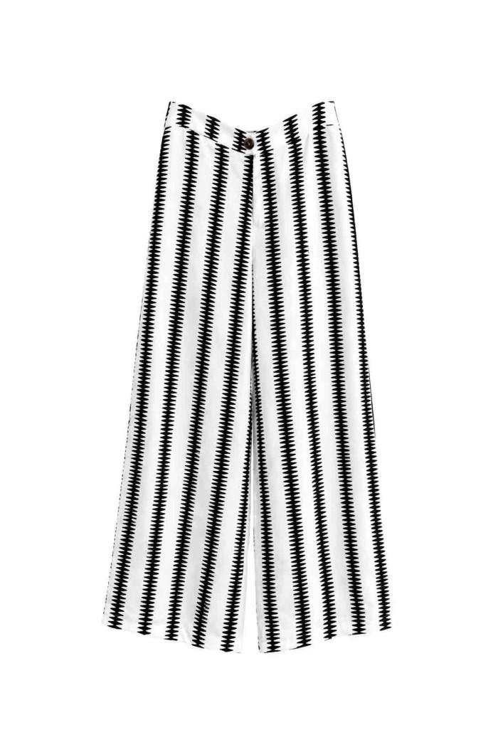 Pantalón Palazzo Mujer con Estampado Geométrico de Rayas, Cintura Alta y Pierna Ancha, Estilo Casual Elegante FBZMR22610