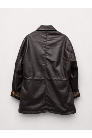 Chaqueta Mujer de Polipiel con Botones, Bolsillos Utility, Cintura Ajustable y Detalle de Cuadros en Puños -M9538 MARRON