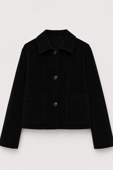 Chaqueta Mujer de Antelina con Botones, Cuello Camisero y Bolsillos Frontales, Estilo Casual Negro TY-M9210