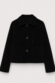 Chaqueta Mujer de Antelina con Botones, Cuello Camisero y Bolsillos Frontales, Estilo Casual Negro TY-M9210
