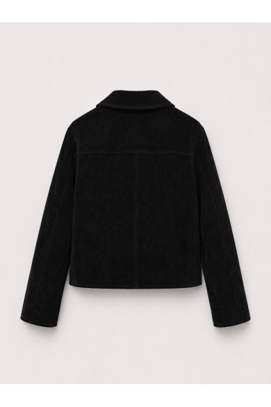Chaqueta Mujer de Antelina con Botones, Cuello Camisero y Bolsillos Frontales, Estilo Casual Negro TY-M9210