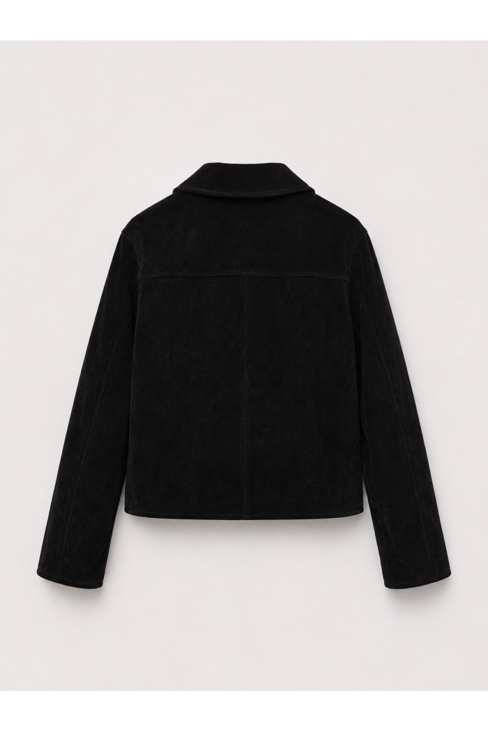 Chaqueta Mujer de Antelina con Botones, Cuello Camisero y Bolsillos Frontales, Estilo Casual Negro TY-M9210
