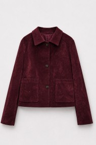 Chaqueta Mujer de Antelina con Botones, Cuello Camisero y Bolsillos Frontales, Estilo Casual Rojo Vino TY-M9210