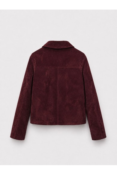 Chaqueta Mujer de Antelina con Botones, Cuello Camisero y Bolsillos Frontales, Estilo Casual Rojo Vino TY-M9210
