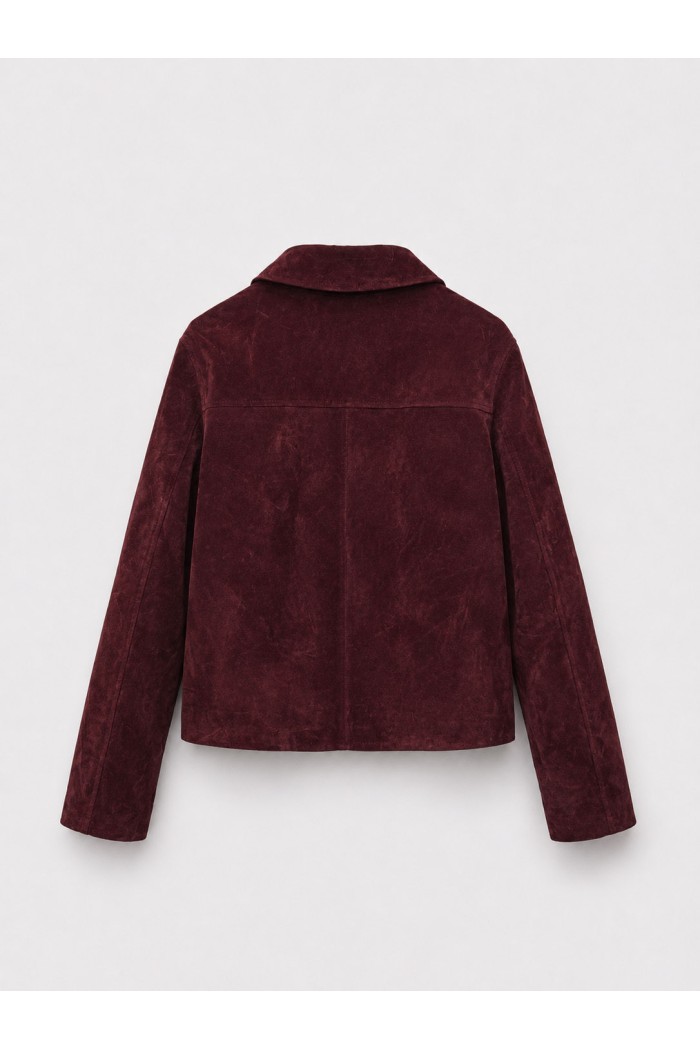 Chaqueta Mujer de Antelina con Botones, Cuello Camisero y Bolsillos Frontales, Estilo Casual Rojo Vino TY-M9210