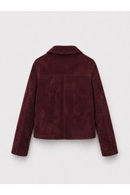 Chaqueta Mujer de Antelina con Botones, Cuello Camisero y Bolsillos Frontales, Estilo Casual Rojo Vino TY-M9210