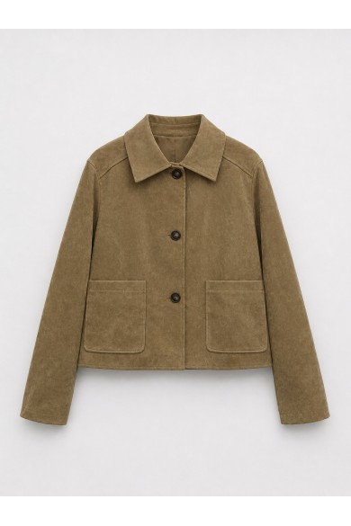 Chaqueta Mujer de Antelina con Botones, Cuello Camisero y Bolsillos Frontales, Estilo Casual Camel TY-M9210