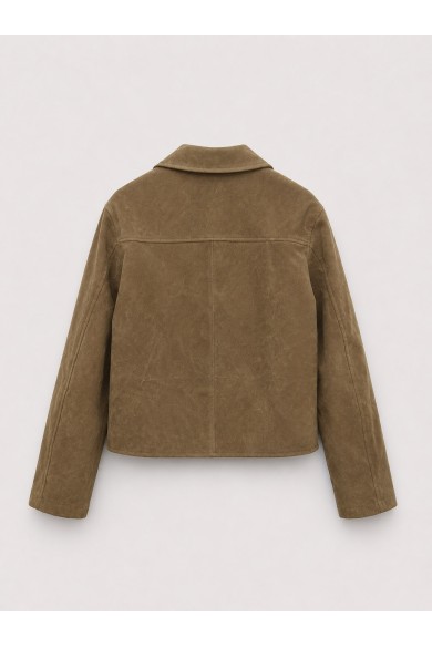 Chaqueta Mujer de Antelina con Botones, Cuello Camisero y Bolsillos Frontales, Estilo Casual Camel TY-M9210