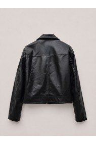 Chaqueta Mujer de Polipiel con Botones Metálicos, Cuello Camisero y Bolsillos con Cremallera Negro TY-M9313