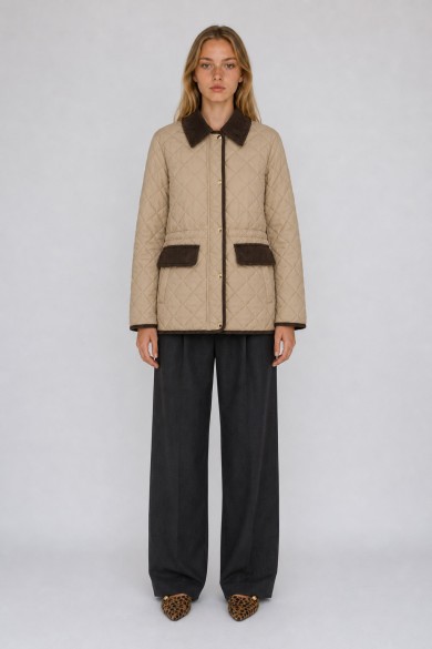 CHAQUETA ACOLCHADA CON CAPUCHA DESMONTABLE Y CUELLO DE PANA PARA MUJER BEIGE TY-M9297