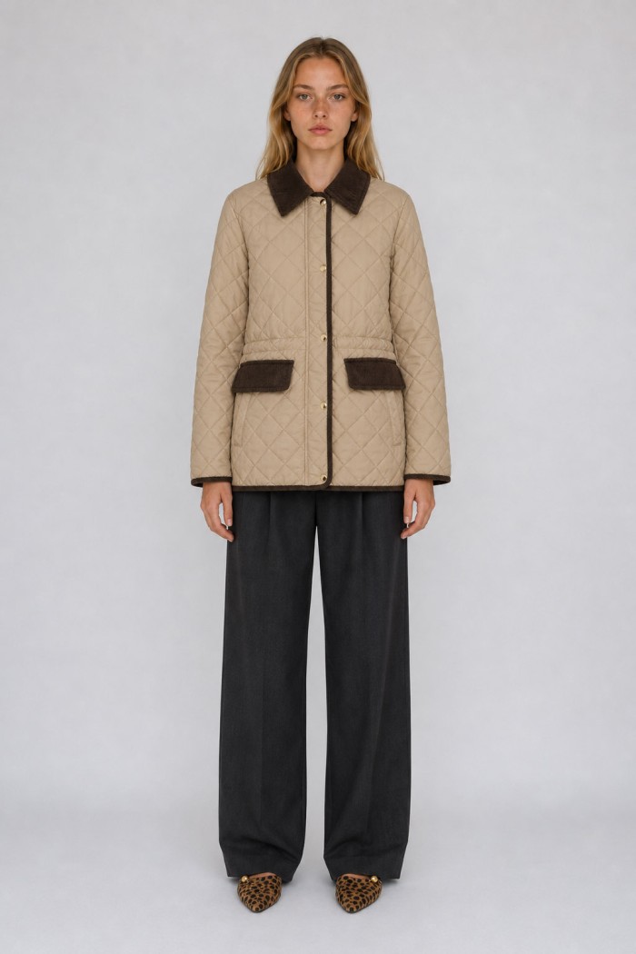 CHAQUETA ACOLCHADA CON CAPUCHA DESMONTABLE Y CUELLO DE PANA PARA MUJER BEIGE TY-M9297