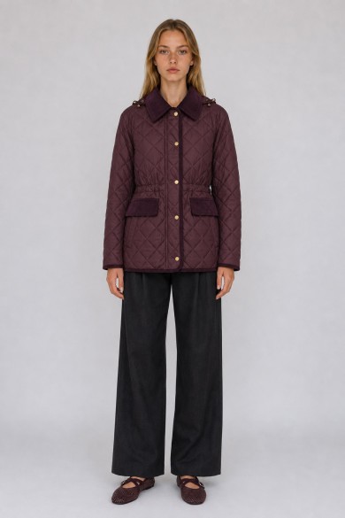 CHAQUETA ACOLCHADA CON CAPUCHA DESMONTABLE Y CUELLO DE PANA PARA MUJER GRANATE TY-M9297