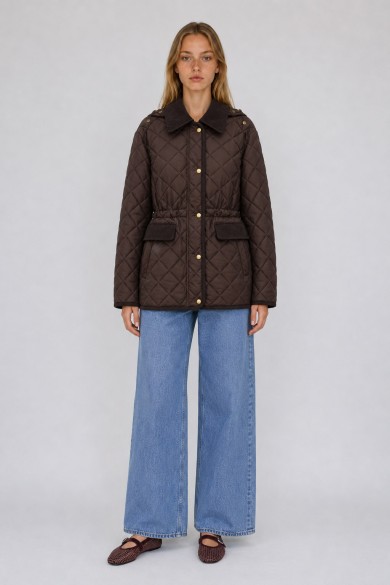 CHAQUETA ACOLCHADA CON CAPUCHA DESMONTABLE Y CUELLO DE PANA PARA MUJER MARRON TY-M9297