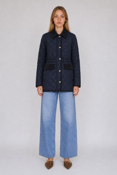 CHAQUETA ACOLCHADA CON CAPUCHA DESMONTABLE Y CUELLO DE PANA PARA MUJER AZUL MARINO TY-M9297