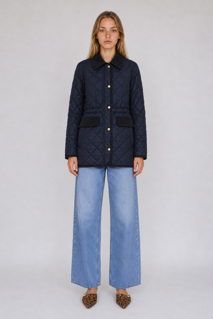 CHAQUETA ACOLCHADA CON CAPUCHA DESMONTABLE Y CUELLO DE PANA PARA MUJER AZUL MARINO TY-M9297