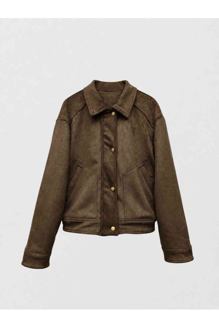 Chaqueta Mujer de Antelina con Botones Metálicos, Cuello Camisero y Bolsillos Laterales, Estilo Casual Vintage TY-M9321