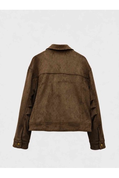 Chaqueta Mujer de Antelina con Botones Metálicos, Cuello Camisero y Bolsillos Laterales, Estilo Casual Vintage TY-M9321