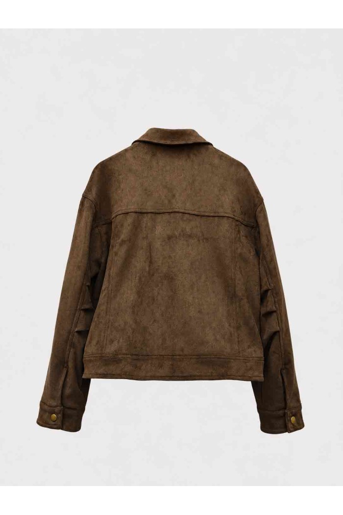 Chaqueta Mujer de Antelina con Botones Metálicos, Cuello Camisero y Bolsillos Laterales, Estilo Casual Vintage TY-M9321