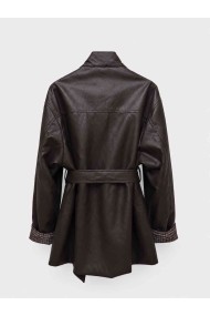 Chaqueta Larga Mujer de Polipiel con Cinturón, Cuello Alto y Puños de Cuadros, Estilo Casual Elegante TY-M9539