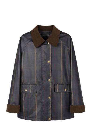 Chaqueta Mujer de Efecto Encerado a Cuadros con Cuello de Pana, Botones Metálicos y Bolsillos Frontales TY-Z68829