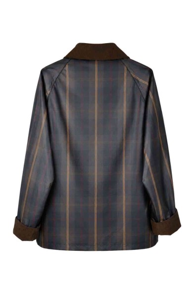 Chaqueta Mujer de Efecto Encerado a Cuadros con Cuello de Pana, Botones Metálicos y Bolsillos Frontales TY-Z68829