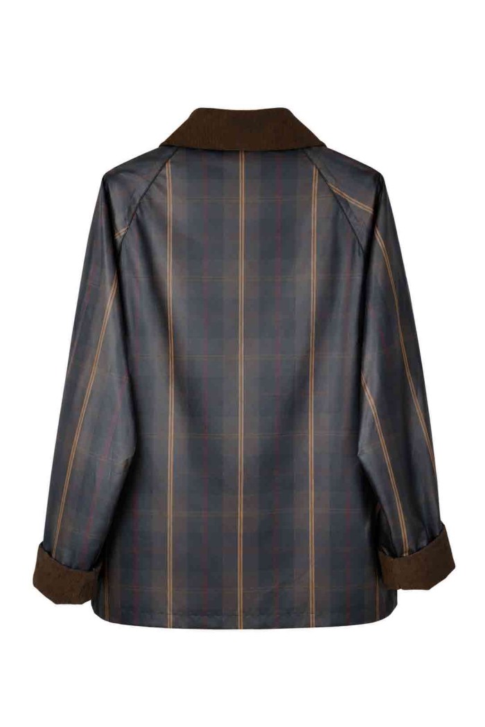 Chaqueta Mujer de Efecto Encerado a Cuadros con Cuello de Pana, Botones Metálicos y Bolsillos Frontales TY-Z68829
