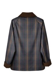 Chaqueta Mujer de Efecto Encerado a Cuadros con Cuello de Pana, Botones Metálicos y Bolsillos Frontales TY-Z68829