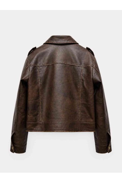 Chaqueta Corta Mujer de Polipiel con Cremallera, Bolsillos Cargo y Detalles Metálicos, Estilo Casual Urbano TY-M9327