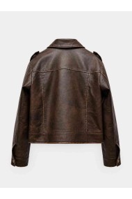 Chaqueta Corta Mujer de Polipiel con Cremallera, Bolsillos Cargo y Detalles Metálicos, Estilo Casual Urbano TY-M9327