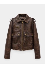 Chaqueta Corta Mujer de Polipiel con Cremallera, Bolsillos Cargo y Detalles Metálicos, Estilo Casual Urbano TY-M9327