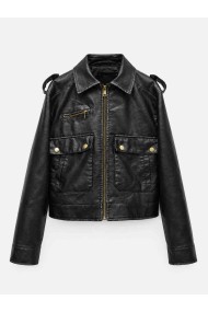 Chaqueta Corta Mujer de Polipiel con Cremallera, Bolsillos Cargo y Detalles Metálicos, Estilo Casual Urbano TY-M9327