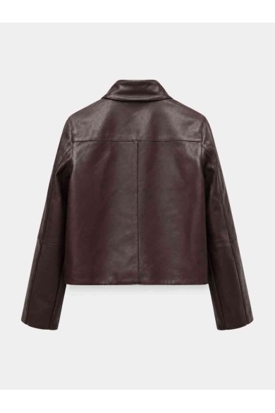 Chaqueta Corta Mujer de Polipiel con Cuello Alto, Botones Metálicos y Bolsillo Frontal, Estilo Minimalista TY-M9339