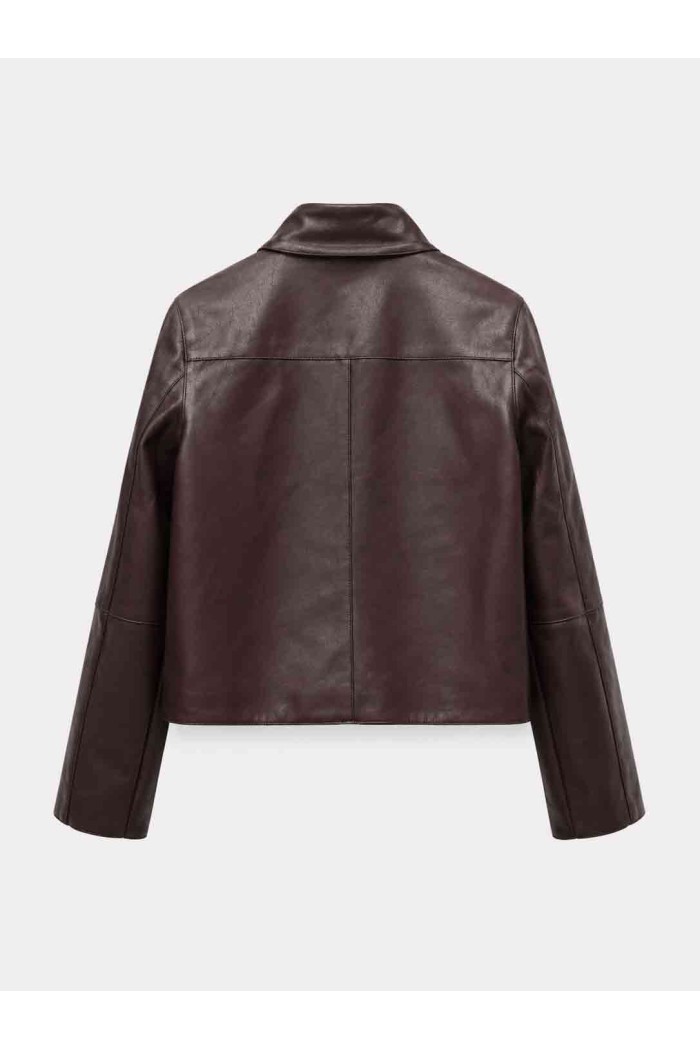 Chaqueta Corta Mujer de Polipiel con Cuello Alto, Botones Metálicos y Bolsillo Frontal, Estilo Minimalista TY-M9339