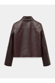 Chaqueta Corta Mujer de Polipiel con Cuello Alto, Botones Metálicos y Bolsillo Frontal, Estilo Minimalista TY-M9339