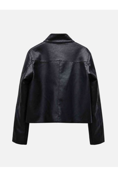 Chaqueta Corta Mujer de Polipiel con Cuello Alto, Botones Metálicos y Bolsillo Frontal, Estilo Minimalista TY-M9339
